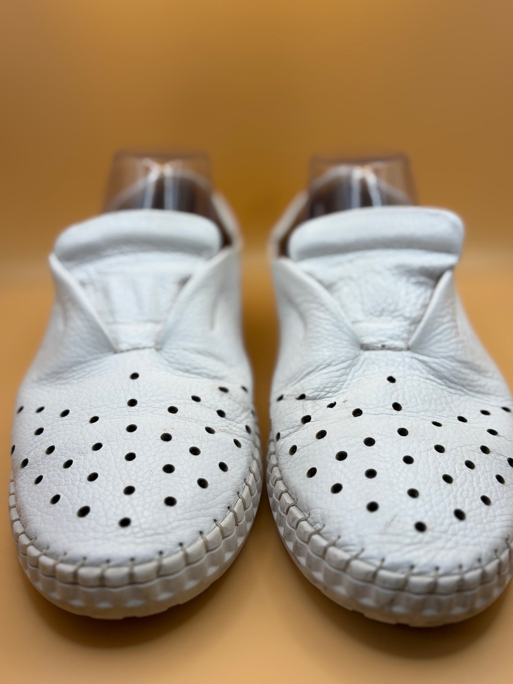Bueno Denmark White Perforated Leather Slip-On Loafers
